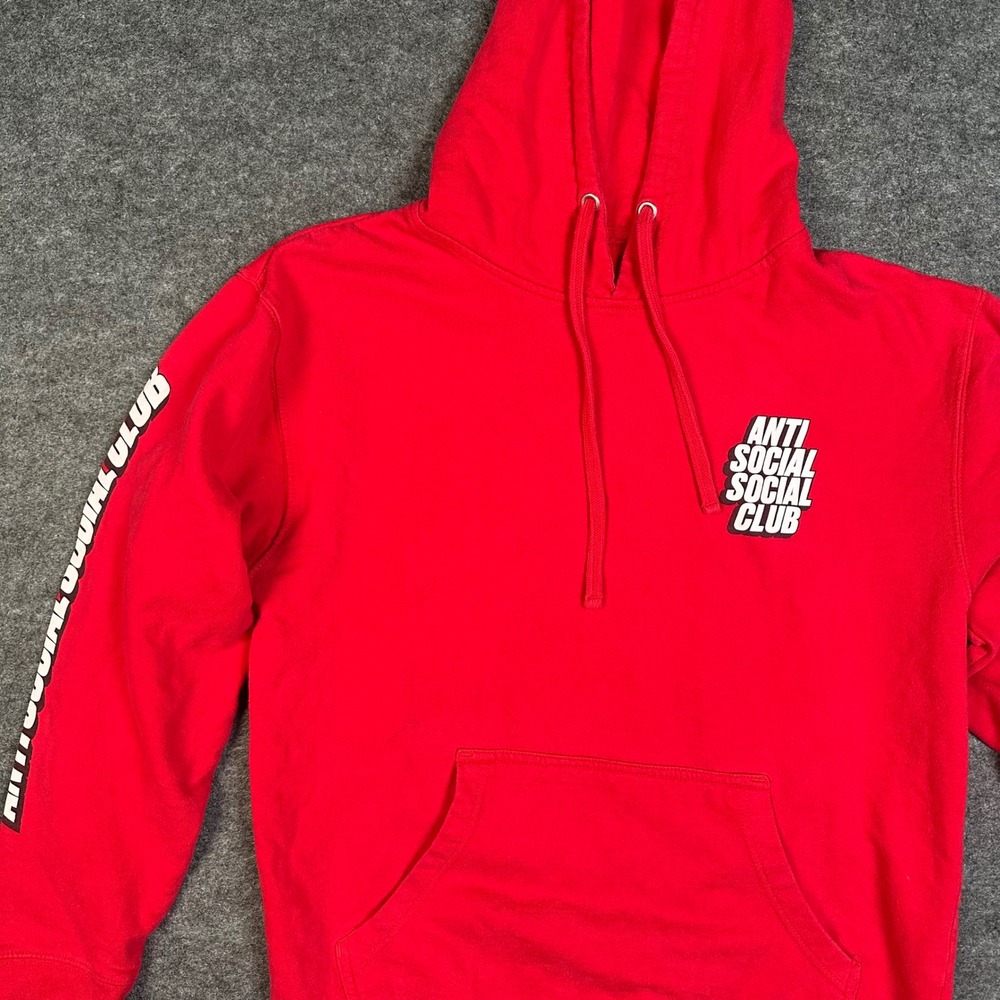 Anti Social Social Club ASSC Red Hoodie Pullover Sleeve Print Logo Mens Medium - Picture 15 of 16